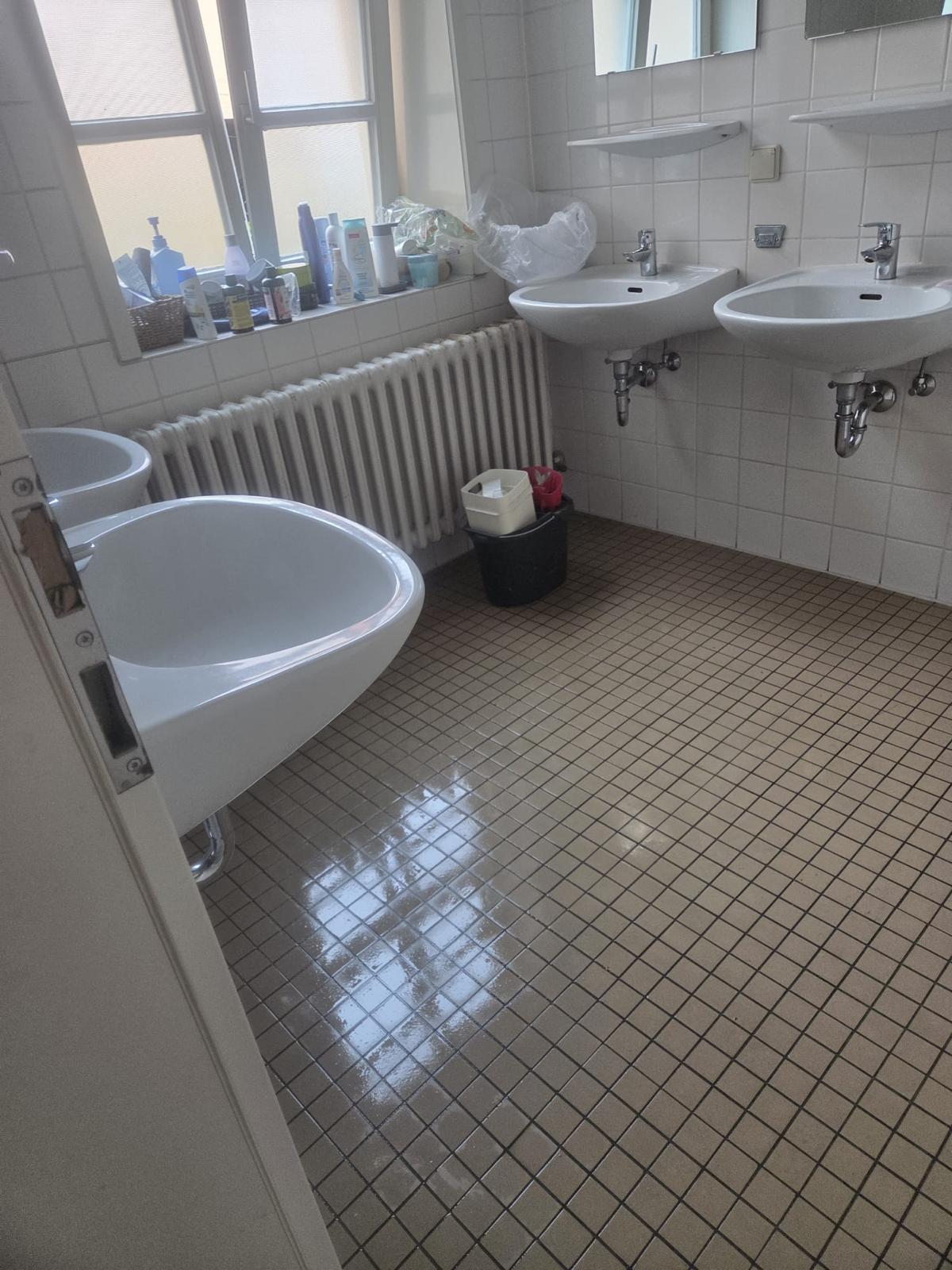 Waschbecken-Reihe im Sanitärbereich nach der Reinigung